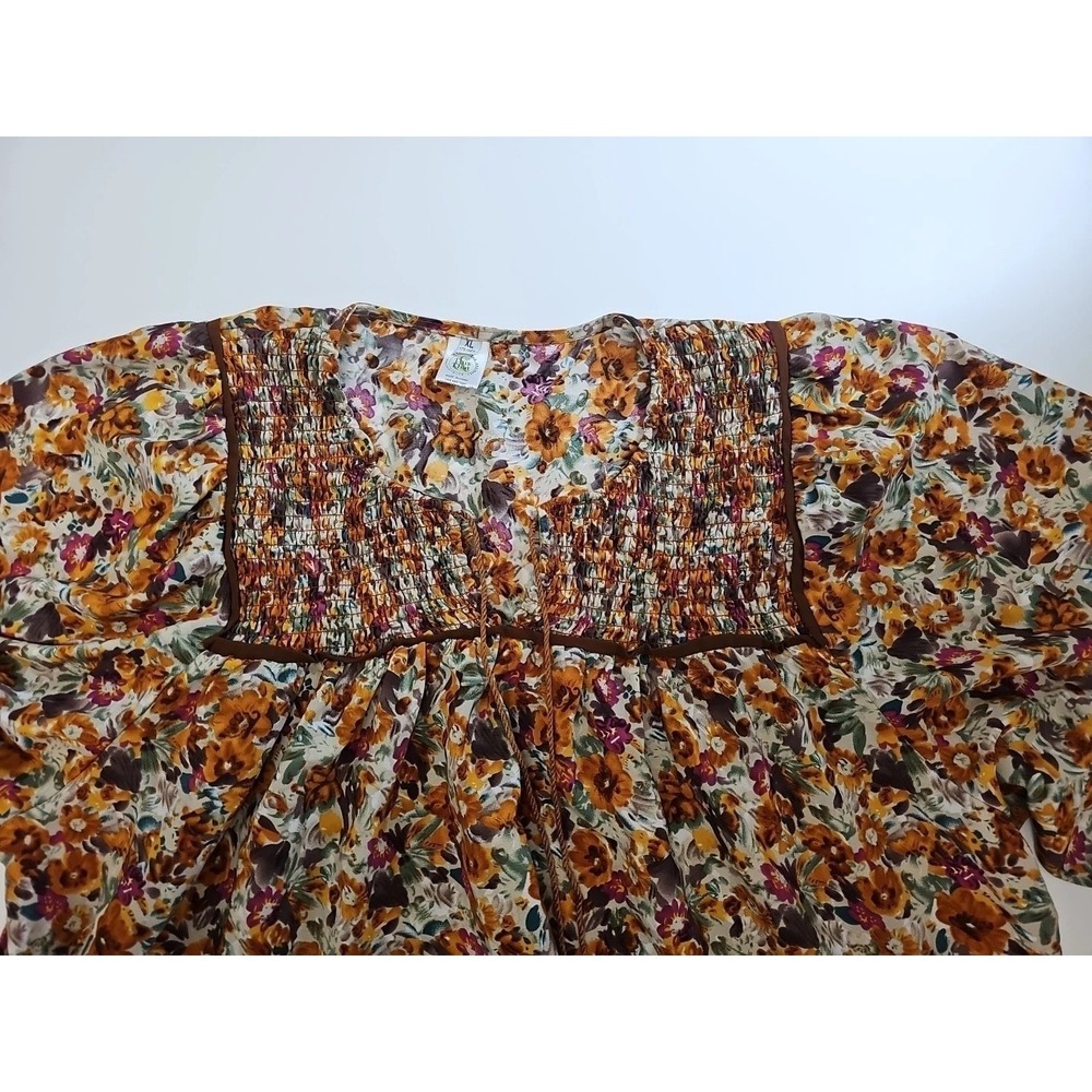Lady Floral Blouse Long Sleeve Loose Boho Cottagecore Hippie Gypsy Swing Size XL - Picture 7 of 13